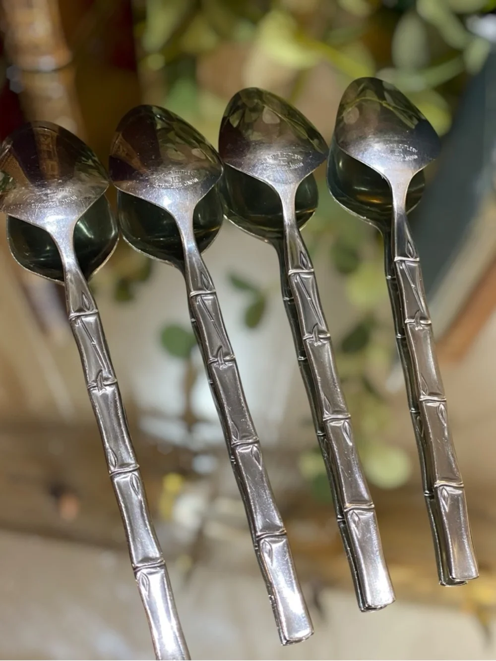 Vintage Bamboo Tiki Set 4 Tablespoons Lifetime Cutlery LC Stainless Flatware